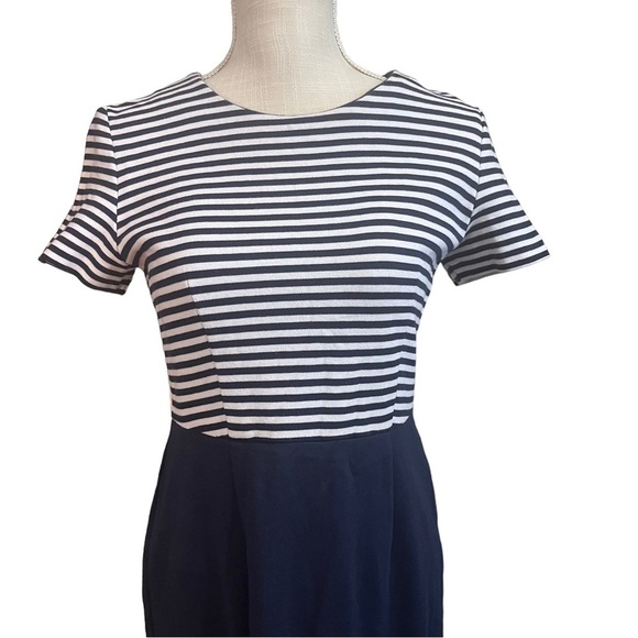 Talbots USA Made Navy White Stripe Top Navy Bottom Jersey Knit Dress Sz 8 Yacht - Picture 2 of 10